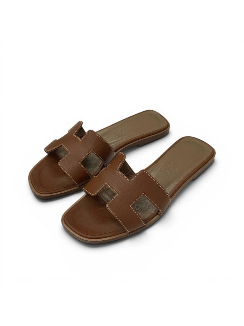 Hermes Oran Sandals Leather Brown Flatsandals Mules